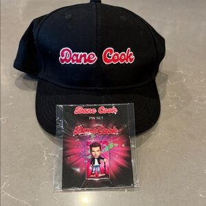Dane Cook memorabilia hat and pin